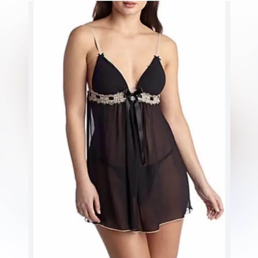 Black & Pale Pink Goth Babydoll Sheer Slip Lingerie Nightgown Teddy